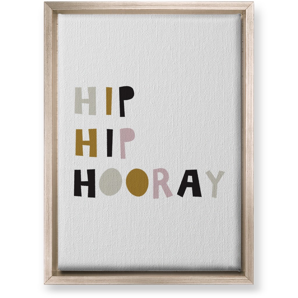 Hip Hip Hooray Typography - Neutral With Pink Wall Art, Metallic, Single piece, Canvas, 10x14, Multicolor