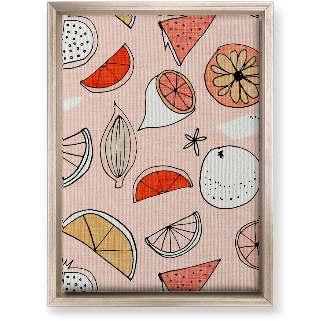 Pop Mod Fruits - Pink Wall Art, Metallic, Single piece, Canvas, 10x14, Pink, Bright Pink