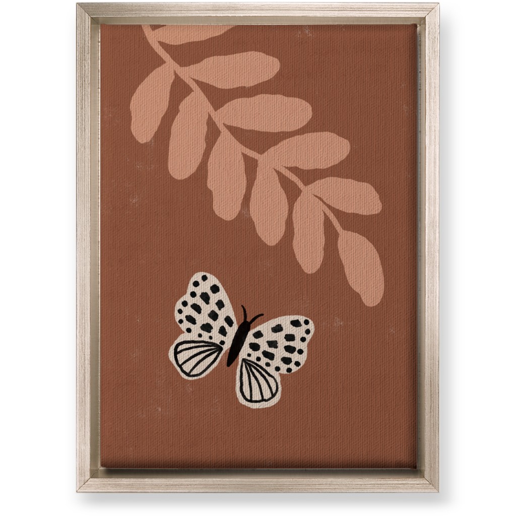 Butterfly and Leaves - Warm Wall Art, Metallic, Single piece, Canvas, 10x14, Brown, Brown