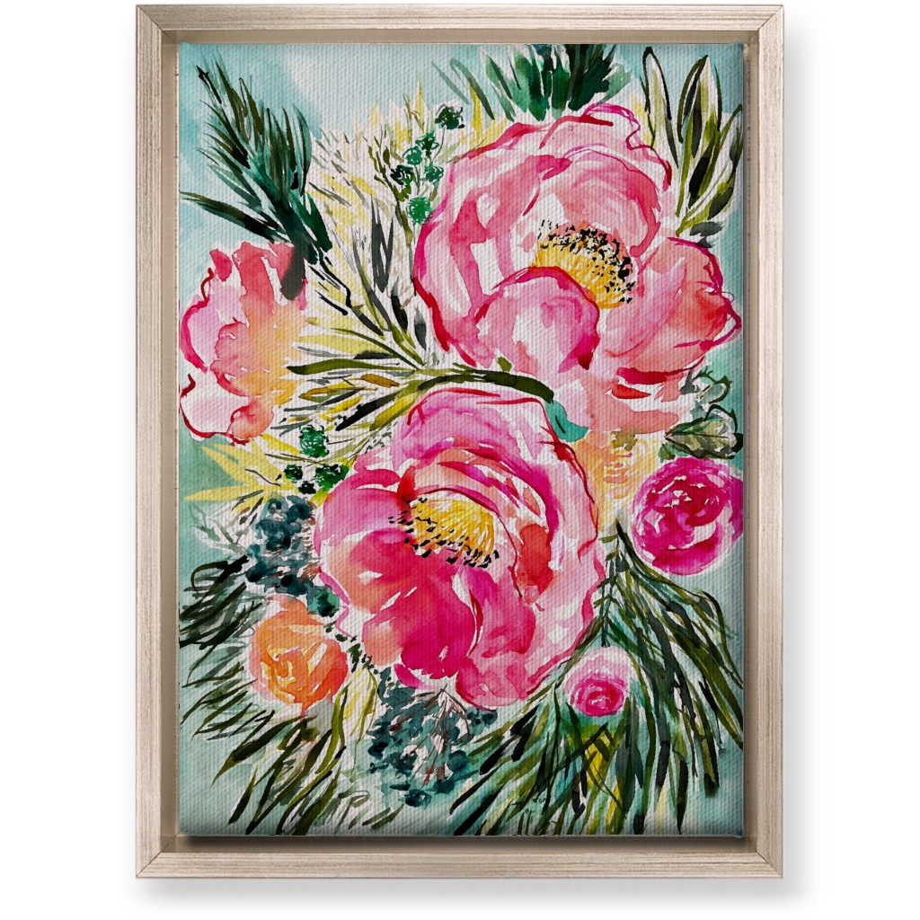 Aria Floral - Pink Wall Art, Metallic, Single piece, Canvas, 10x14, Pink