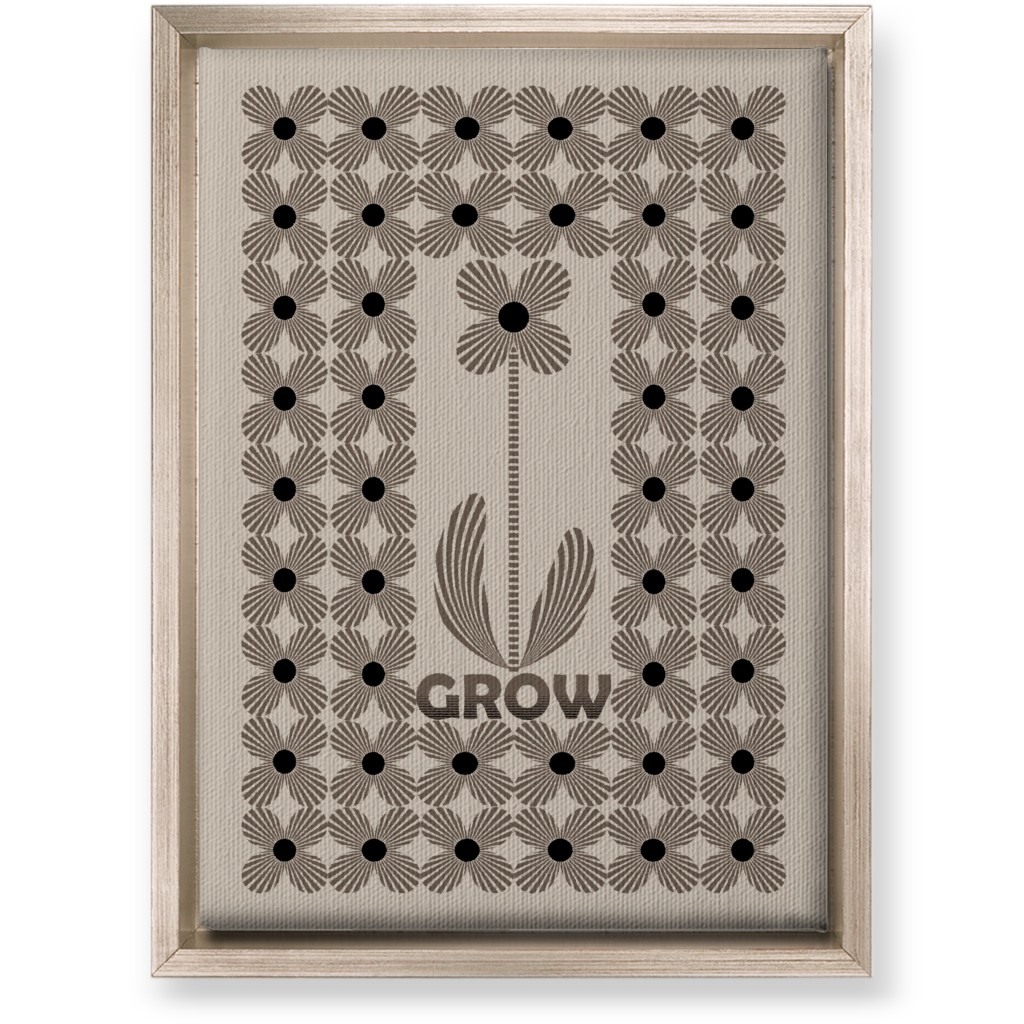 Grow Modern Flower - Beige and Black Wall Art, Metallic, Single piece, Canvas, 10x14, Beige