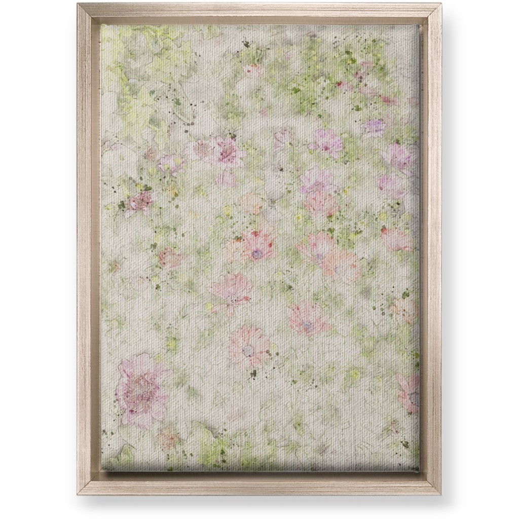 Watercolor Floral - Beige and Pink Wall Art, Metallic, Single piece, Canvas, 10x14, Beige