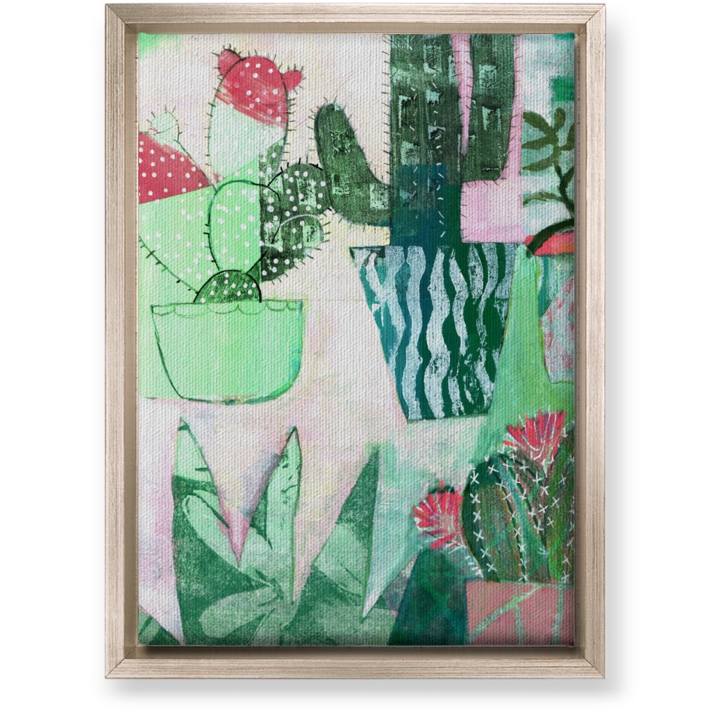 Cactus Collage - Green Wall Art, Metallic, Single piece, Canvas, 10x14, Green