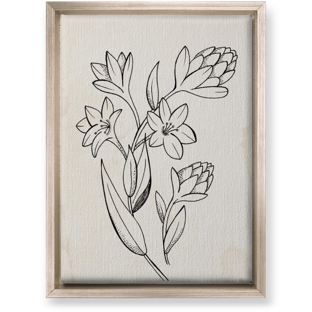 Vintage Tuberose Sketch - Beige and Black Wall Art, Metallic, Single piece, Canvas, 10x14, Beige, Pearl
