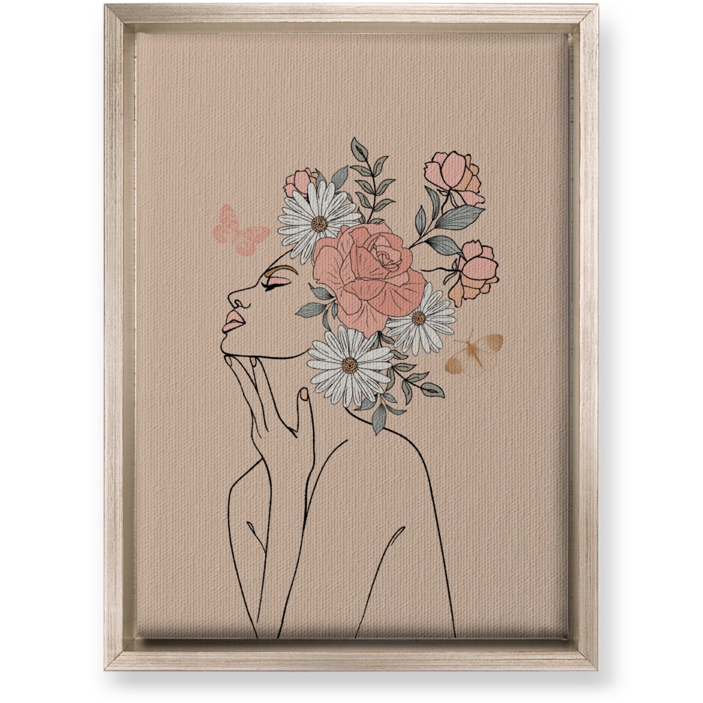 Feminine Line Art Botanical Sketch - Neutral Wall Art, Metallic, Single piece, Canvas, 10x14, Beige, Pearl