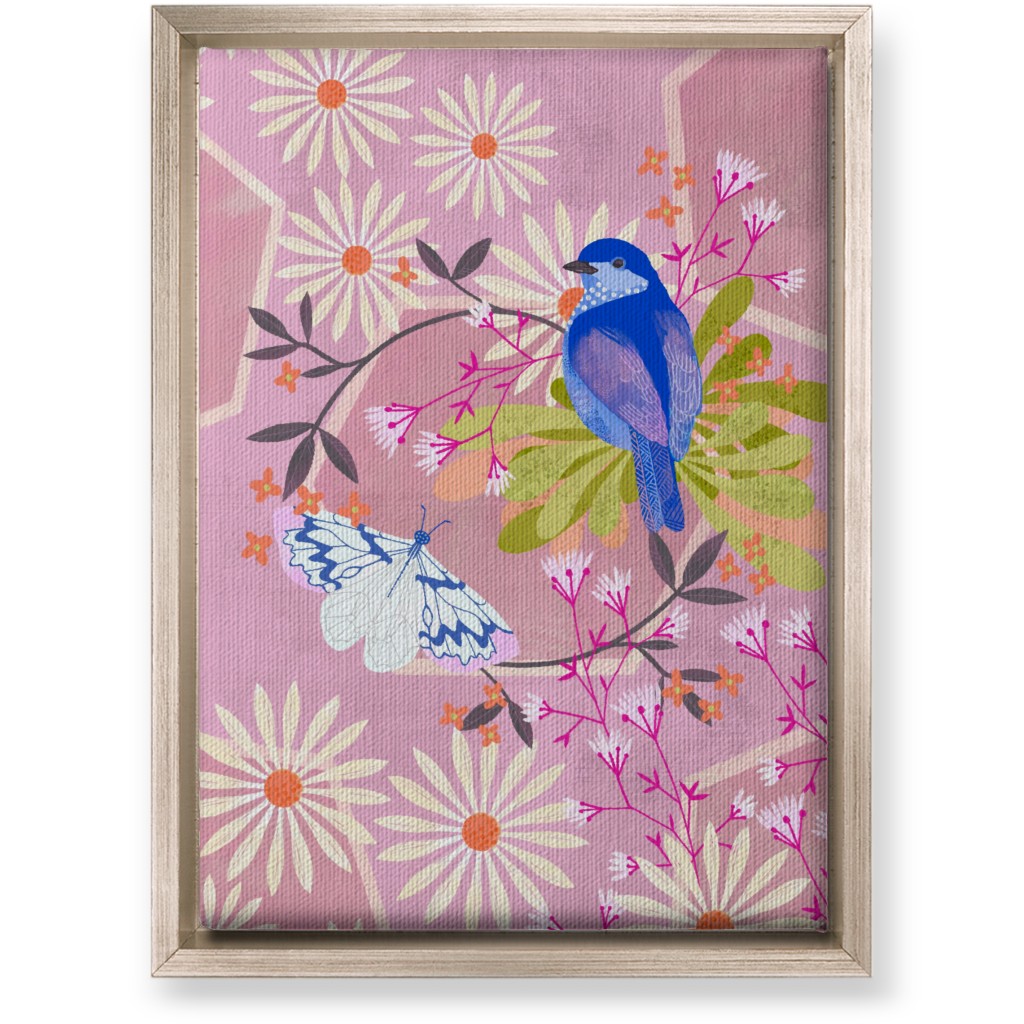 Birds and Butterfly - Pink Wall Art, Metallic, Single piece, Canvas, 10x14, Pink