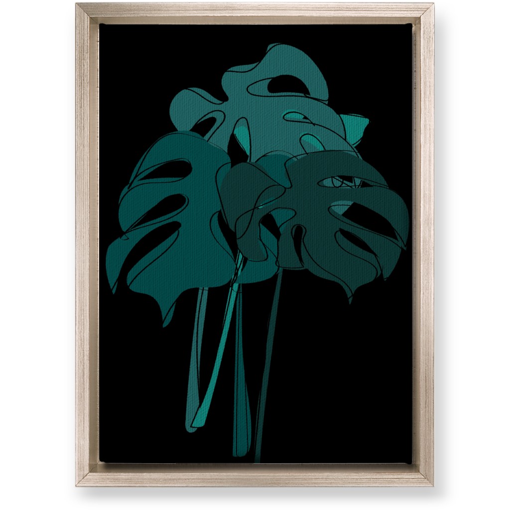Modern Minimalist Monstera Bouquet - Green and Black Wall Art, Metallic, Single piece, Canvas, 10x14, Green