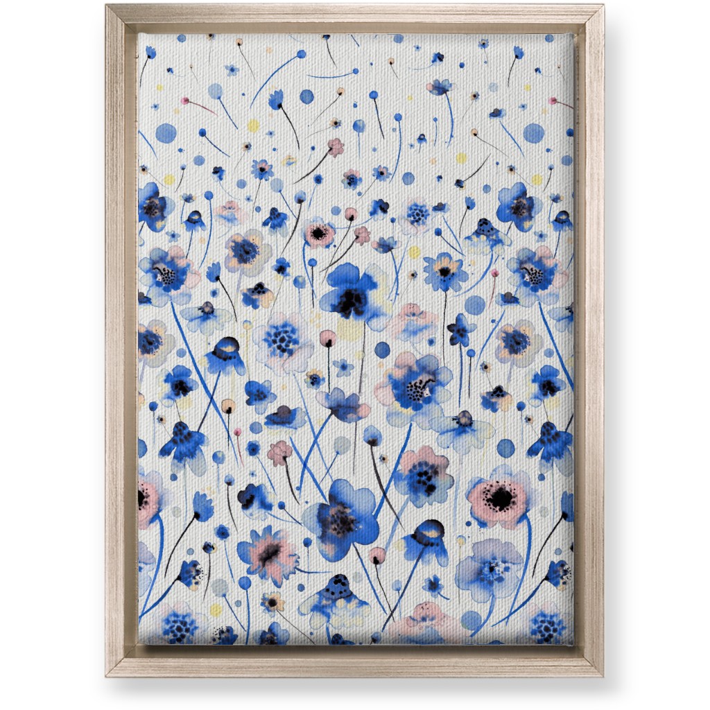 Gradation of Flowers - Blue Wall Art, Metallic, Single piece, Canvas, 10x14, Blue