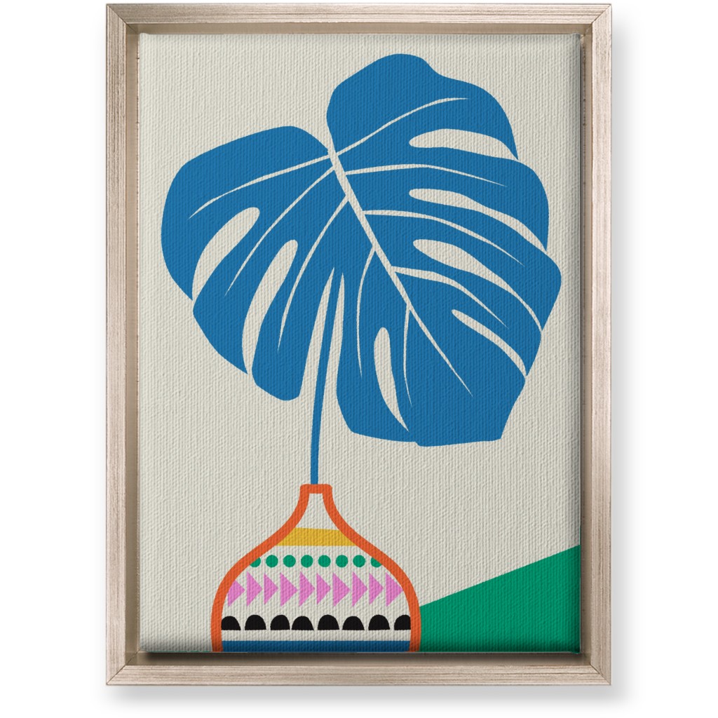 Monstera Leaf in Vase - Multi Wall Art, Metallic, Single piece, Canvas, 10x14, Multicolor