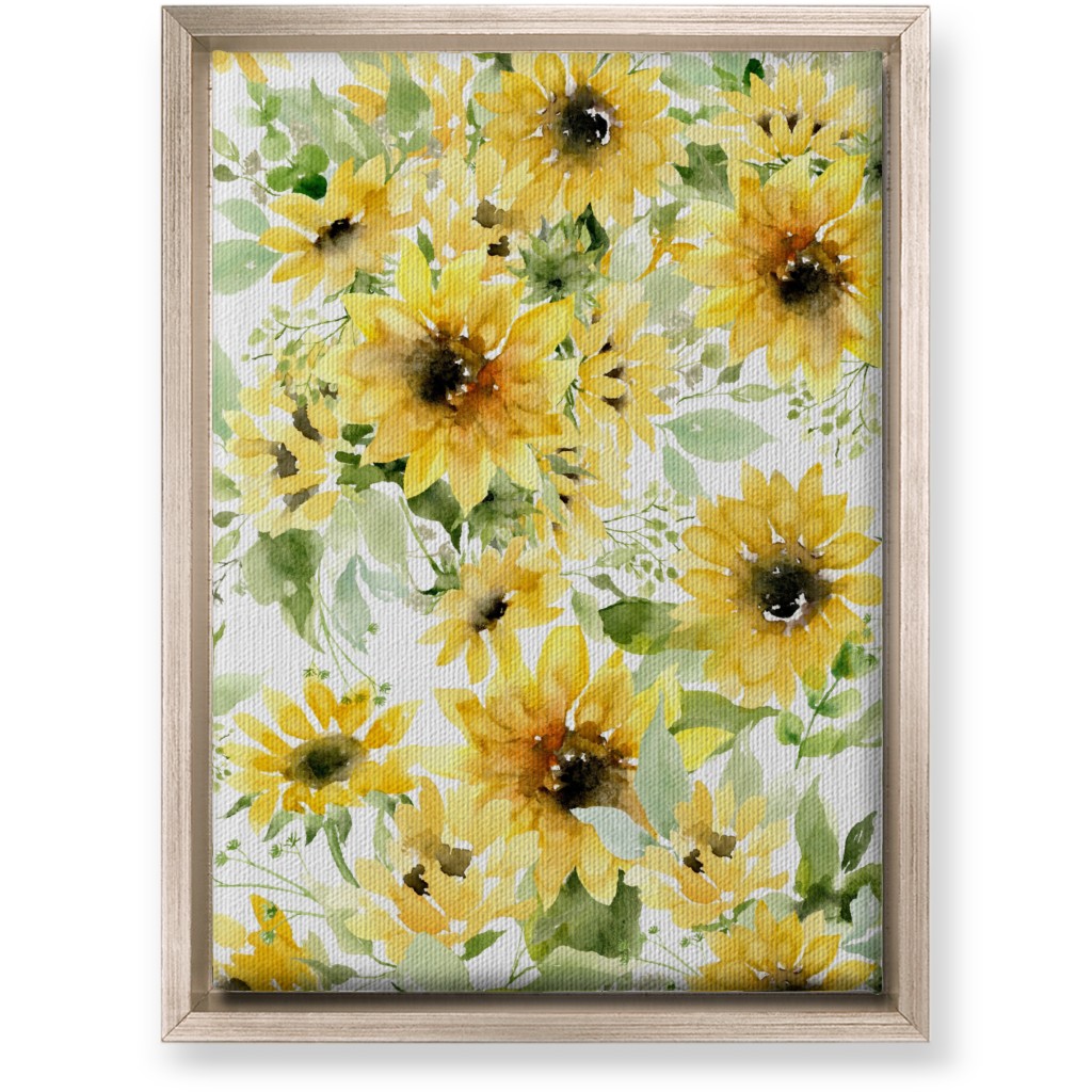 Field of Sunflowers Watercolor - Yellow Wall Art, Metallic, Single piece, Canvas, 10x14, Yellow, Classic Yellow