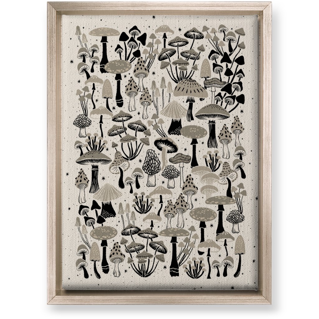 Mushrooms and Stars Wall Art, Metallic, Single piece, Canvas, 10x14, Beige, Pebble