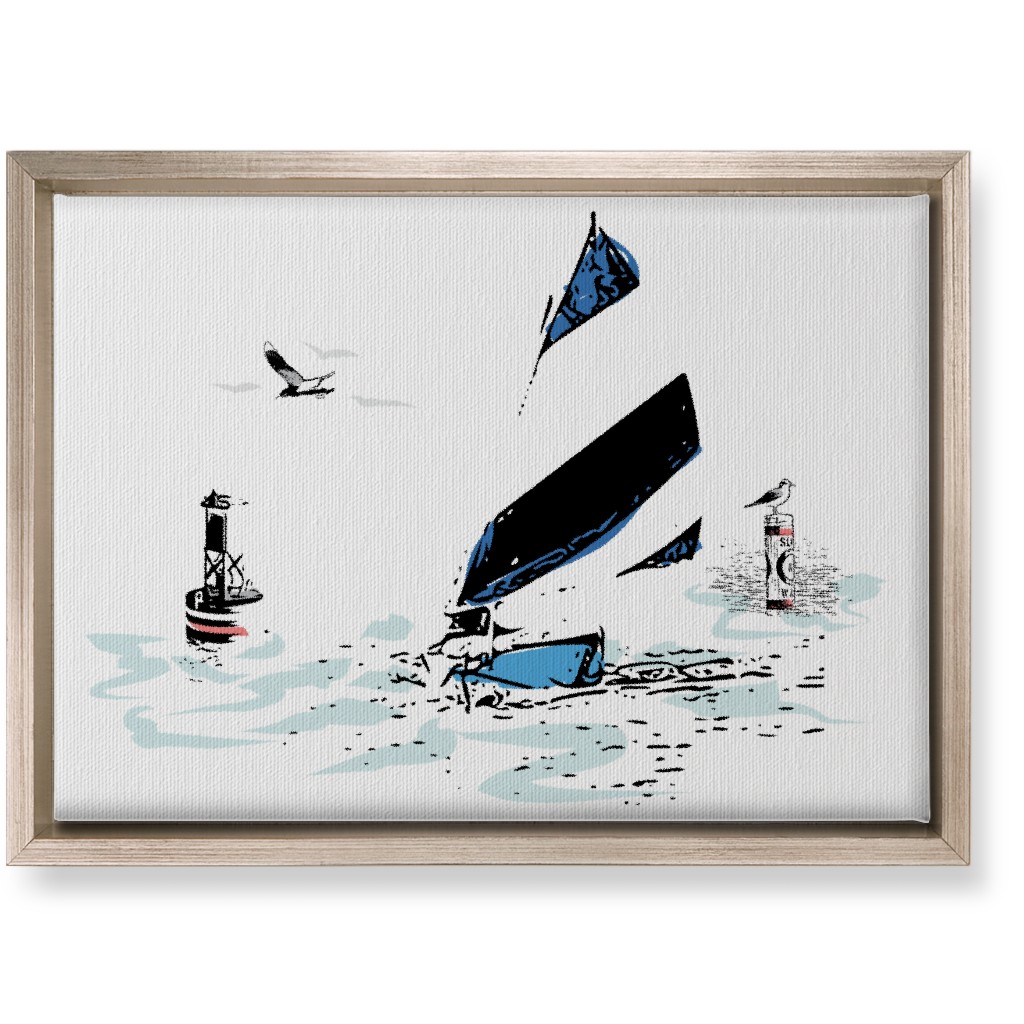 Sailing Away - White and Blue Wall Art, Metallic, Single piece, Canvas, 10x14, White