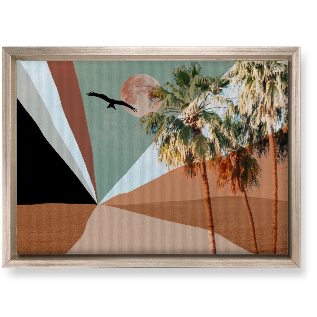 Full Moon Retro Landscape Collage - Multi Wall Art, Metallic, Single piece, Canvas, 10x14, Multicolor