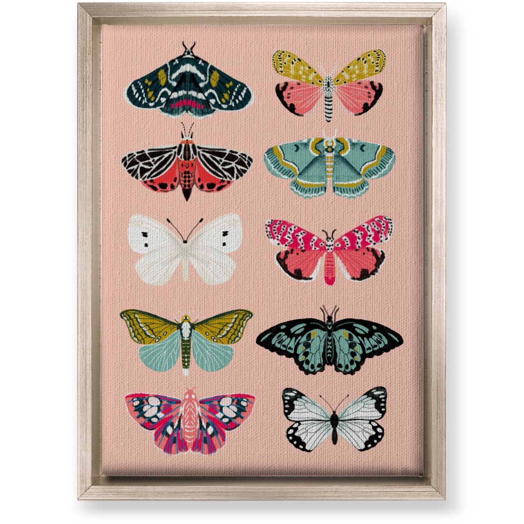 Moths & Butterflies Botanic Nature - Multi on Pink Wall Art, Metallic, Single piece, Canvas, 10x14, Multicolor