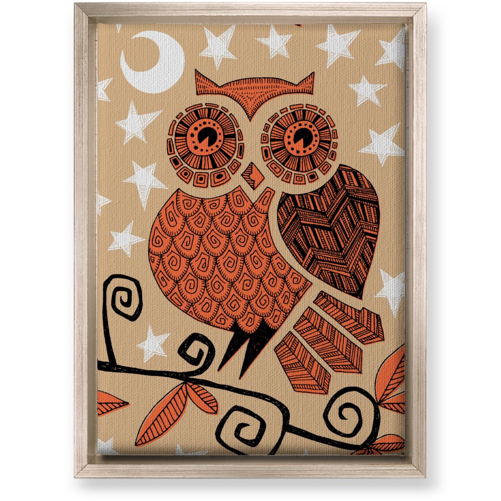 Owl Under the Moon - Orange & Brown Wall Art, Metallic, Single piece, Canvas, 10x14, Orange
