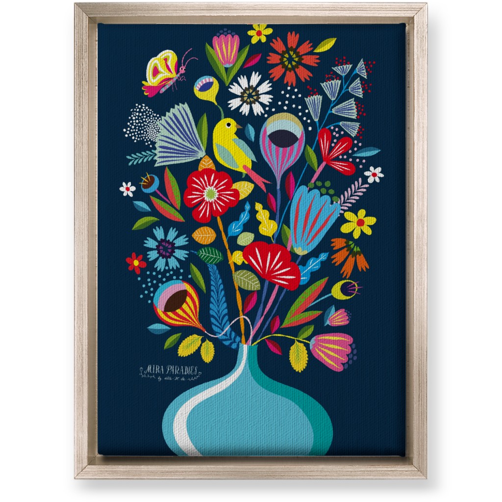 Folk Art Bouquet - Multi on Navy Wall Art, Metallic, Single piece, Canvas, 10x14, Multicolor