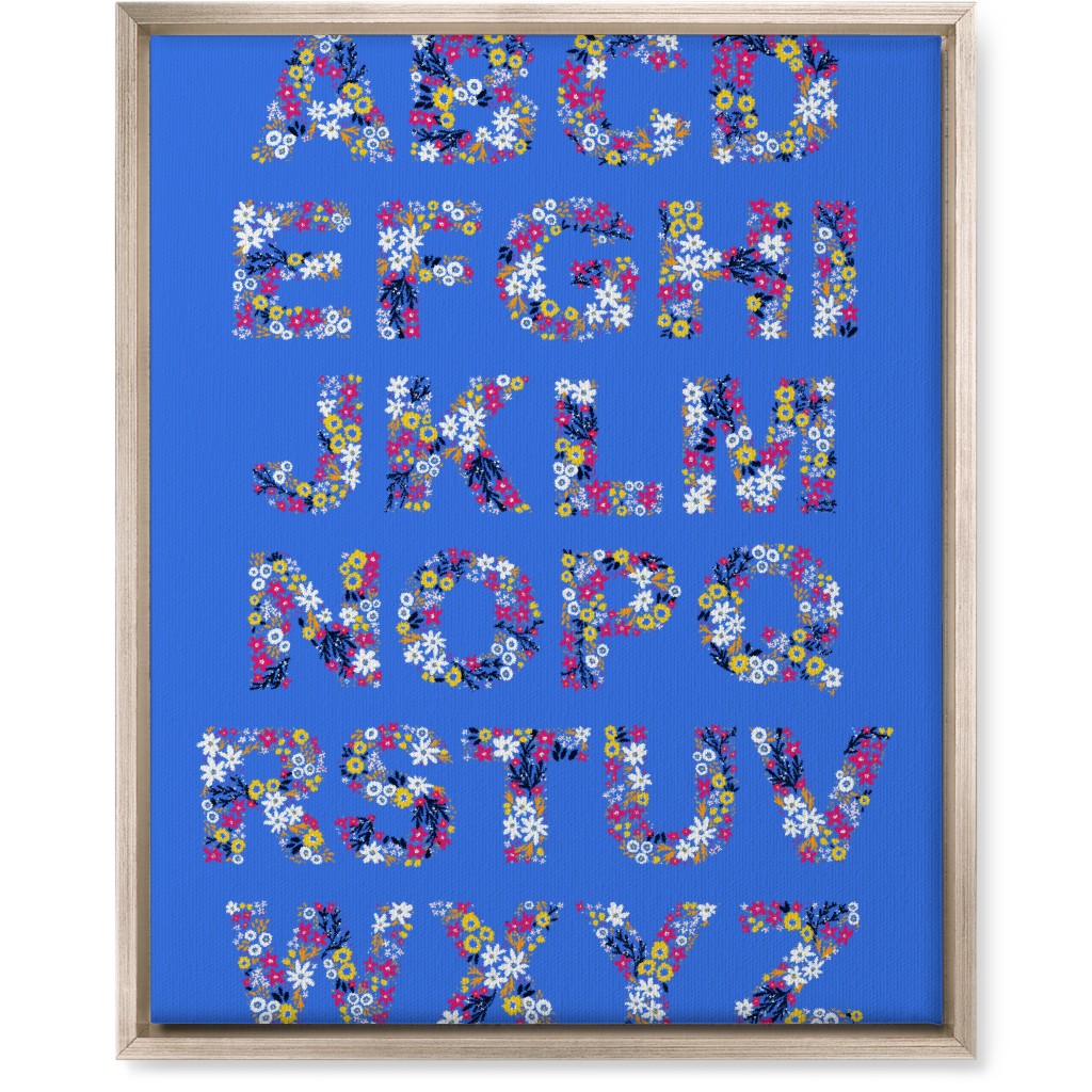 Rustic Wildflower Alphabet Wall Art, Metallic, Single piece, Canvas, 16x20, Blue