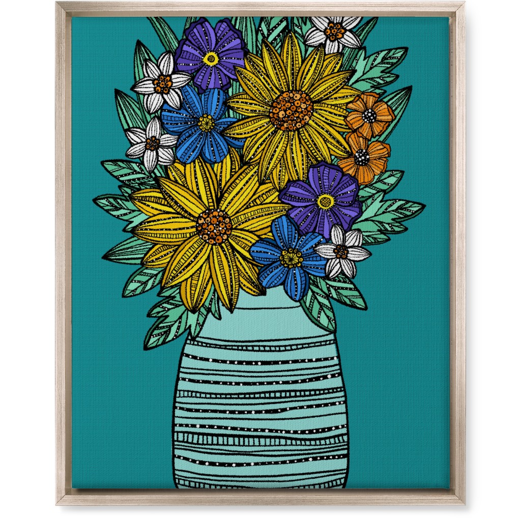 Sunflower Bouquet - Teal Wall Art, Metallic, Single piece, Canvas, 16x20, Multicolor