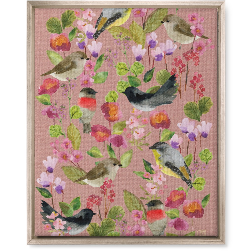 Winter Birds in the Garden Wall Art, Metallic, Single piece, Canvas, 16x20, Pink
