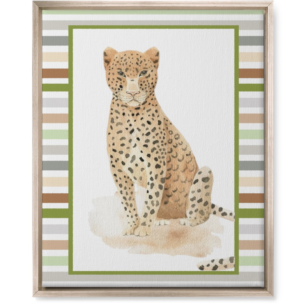 Jungle Safari Animals and Stripes - Leopard Wall Art, Metallic, Single piece, Canvas, 16x20, Multicolor