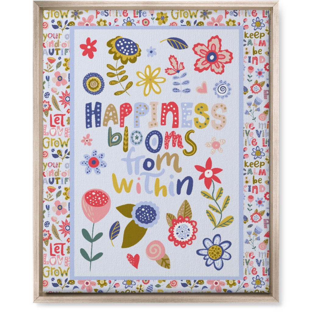 Happiness Blooms From Within - Inspirational Floral Wall Art, Metallic, Single piece, Canvas, 16x20, Multicolor