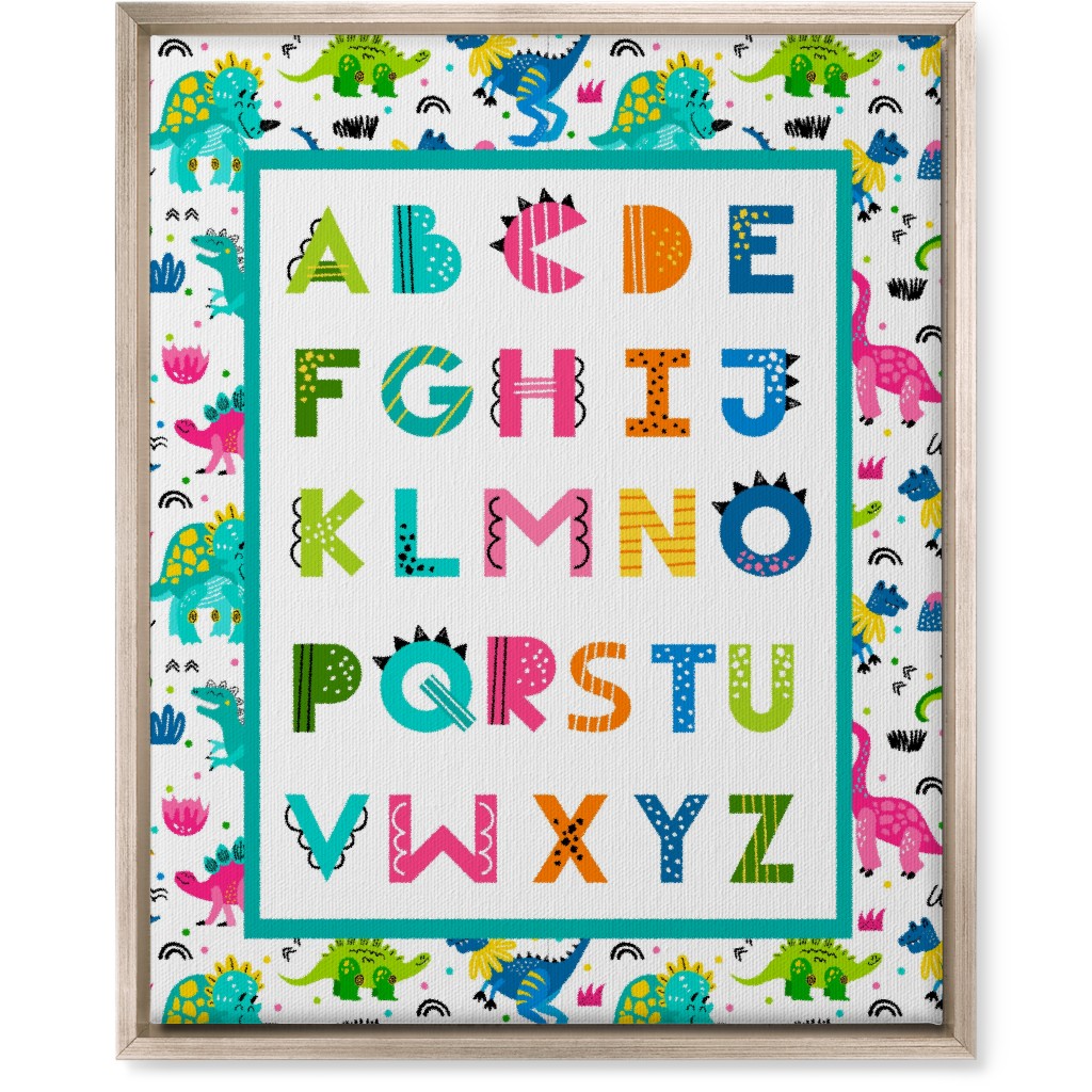 Colorful Dinosaur World Alphabet - Multi Wall Art, Metallic, Single piece, Canvas, 16x20, Multicolor