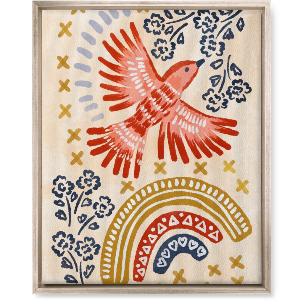 Bird, Rainbow, Flower, Spring Wall Art Wall Art, Metallic, Single piece, Canvas, 16x20, Multicolor