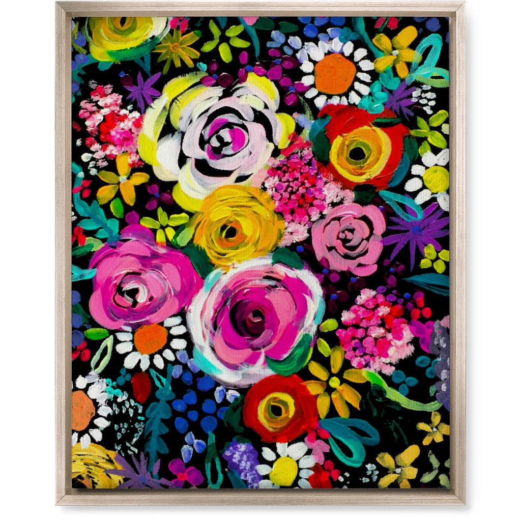 Les Fleurs Floral Painting Wall Art, Metallic, Single piece, Canvas, 16x20, Multicolor, Ink Spot