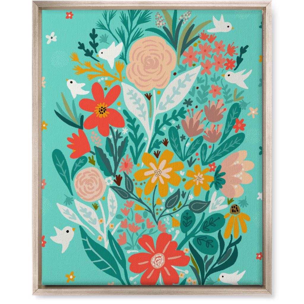 Floral Days - Multi on Blue Wall Art, Metallic, Single piece, Canvas, 16x20, Multicolor