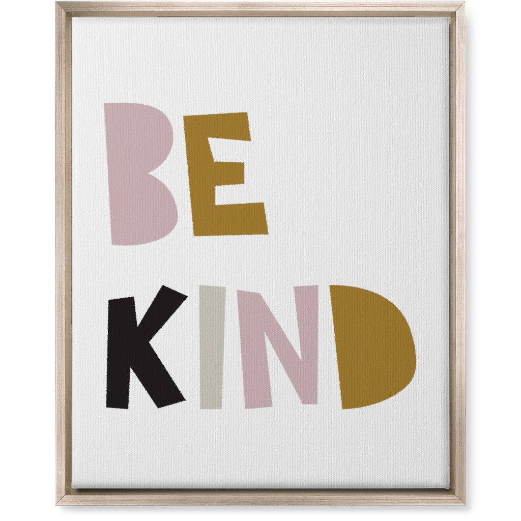 Be Kind Typography - Neutral With Pink Wall Art, Metallic, Single piece, Canvas, 16x20, Multicolor