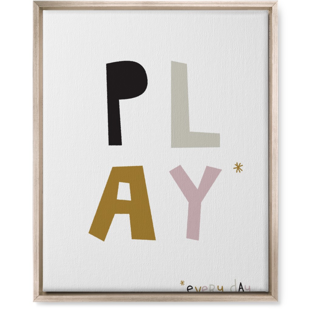 Play Typography - Neutral With Pink Wall Art, Metallic, Single piece, Canvas, 16x20, Multicolor