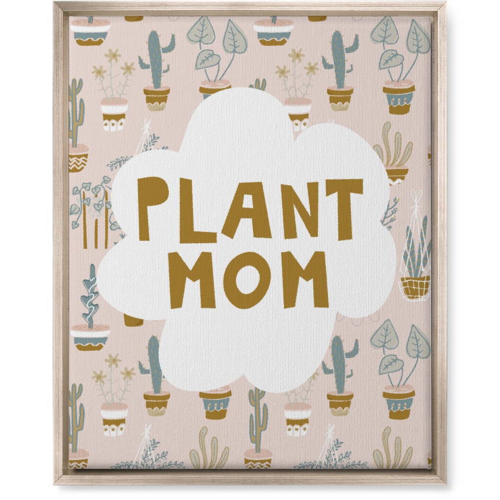 Plant Mom Indoor Garden - Neutral on Pink Wall Art, Metallic, Single piece, Canvas, 16x20, Multicolor
