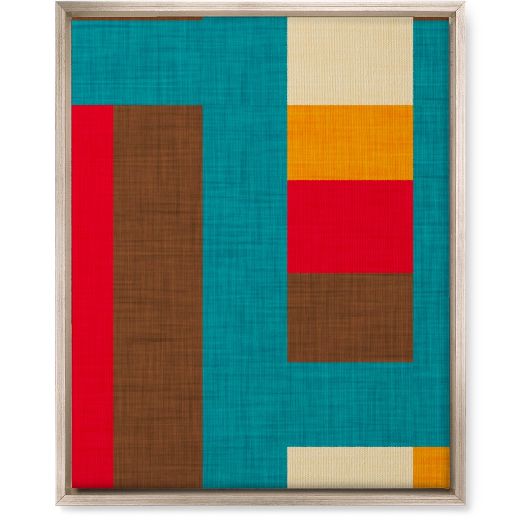 Abstract Mod Cube - Multi on Blue Wall Art, Metallic, Single piece, Canvas, 16x20, Multicolor