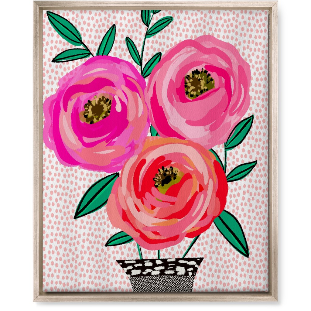 Happy Day Florals - Pink Wall Art, Metallic, Single piece, Canvas, 16x20, Pink, Bright Pink