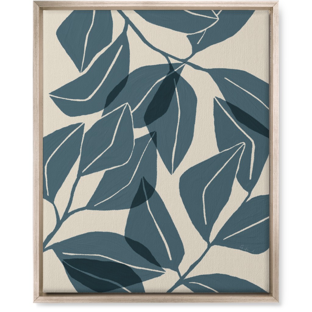 Botanical Ficus Leaves Wall Art, Metallic, Single piece, Canvas, 16x20, Blue