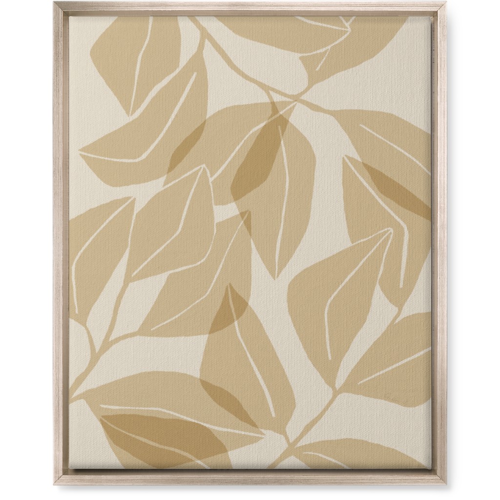 Botanical Ficus Leaves Wall Art, Metallic, Single piece, Canvas, 16x20, Beige, Latte