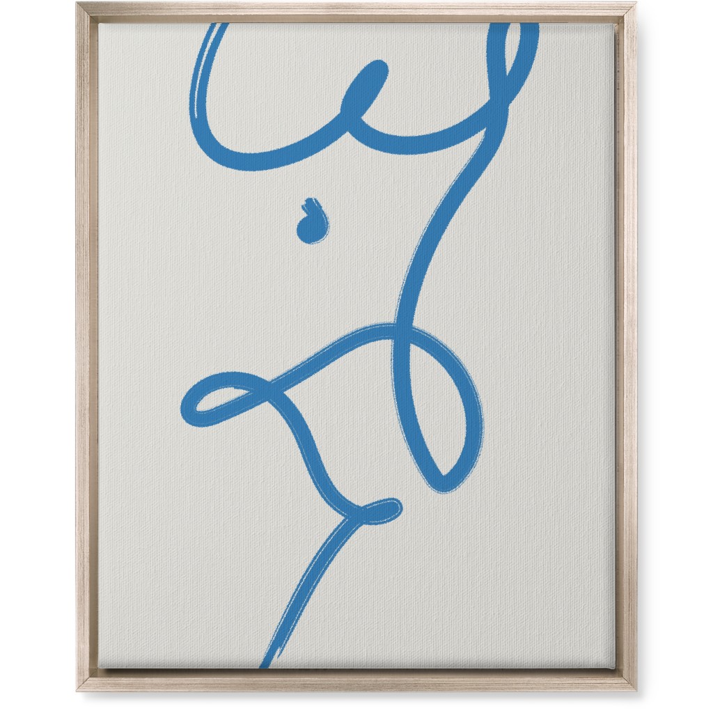 Minimalist Female Torso Line - Blue Wall Art, Metallic, Single piece, Canvas, 16x20, Blue