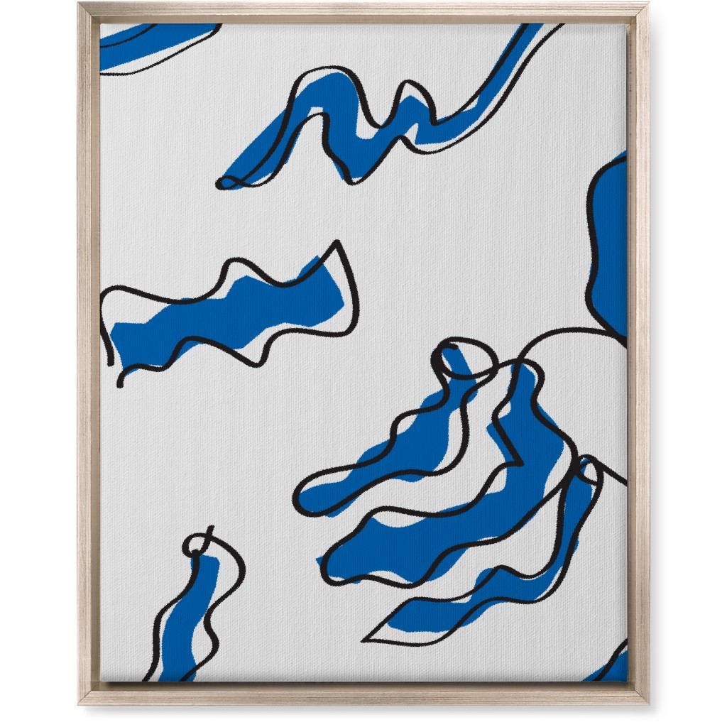 Modern Abstract Line Art Noodles - Blue and Neutral Wall Art, Metallic, Single piece, Canvas, 16x20, Blue