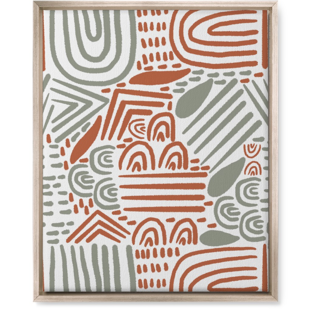 Modern Boho Abstract Shapes - Gray and Terracotta Wall Art, Metallic, Single piece, Canvas, 16x20, Orange