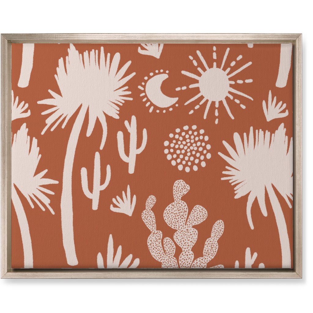 Boho Cactus and Palm Trees - Terracotta Wall Art, Metallic, Single piece, Canvas, 16x20, Orange