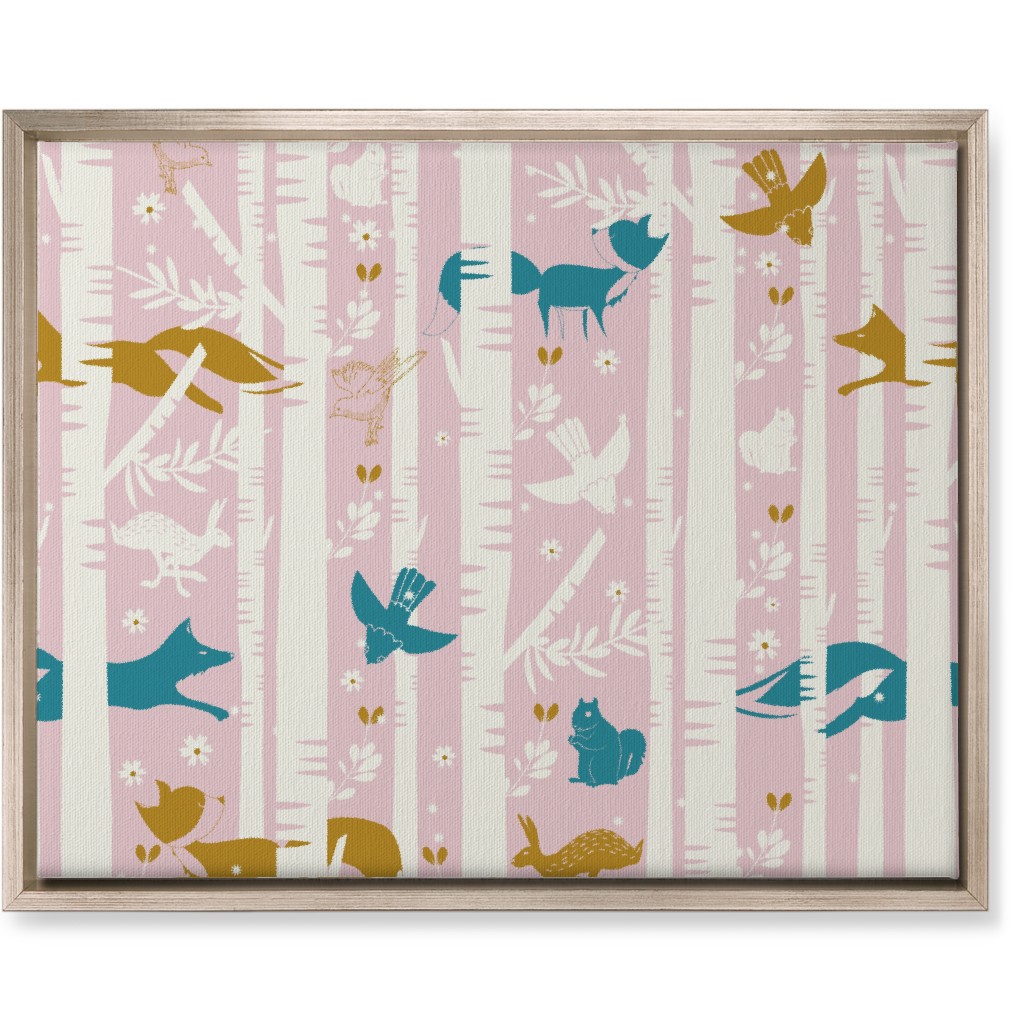 Birch Forest and Wild Animals Wall Art, Metallic, Single piece, Canvas, 16x20, Pink