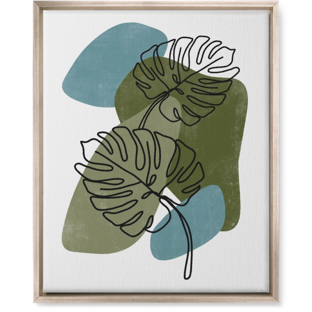 Abstract Monstera Leaves - Green and Blue Wall Art, Metallic, Single piece, Canvas, 16x20, Green, Classic Green