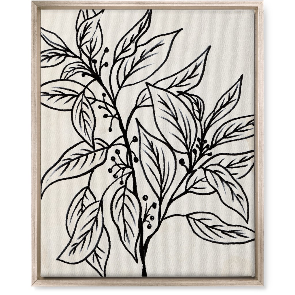 Vintage Branch With Leaves Sketch - Beige and Black Wall Art, Metallic, Single piece, Canvas, 16x20, Beige