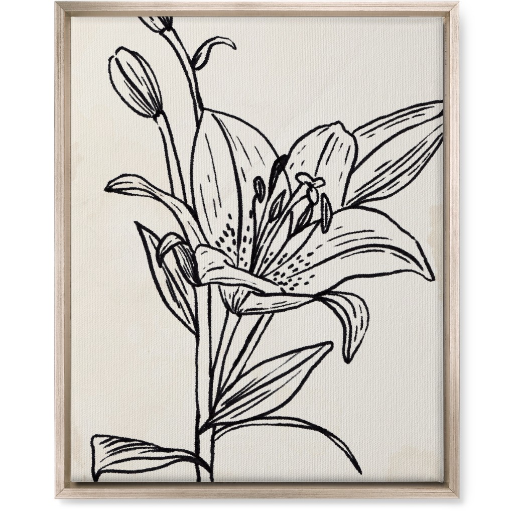 Vintage Lily Sketch - Beige and Black Wall Art, Metallic, Single piece, Canvas, 16x20, Beige, Pearl