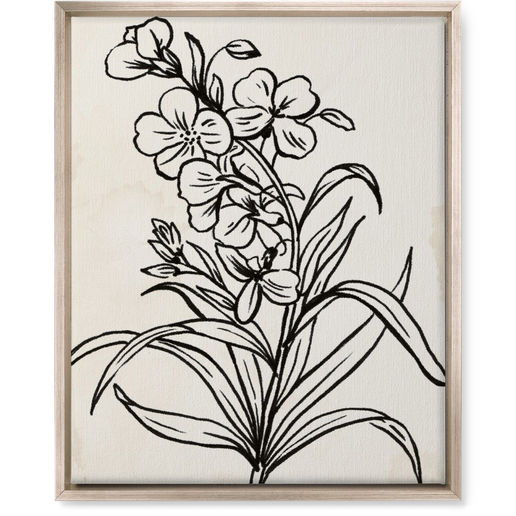 Vintage Wallflower Sketch - Beige and Black Wall Art, Metallic, Single piece, Canvas, 16x20, Beige, Pearl