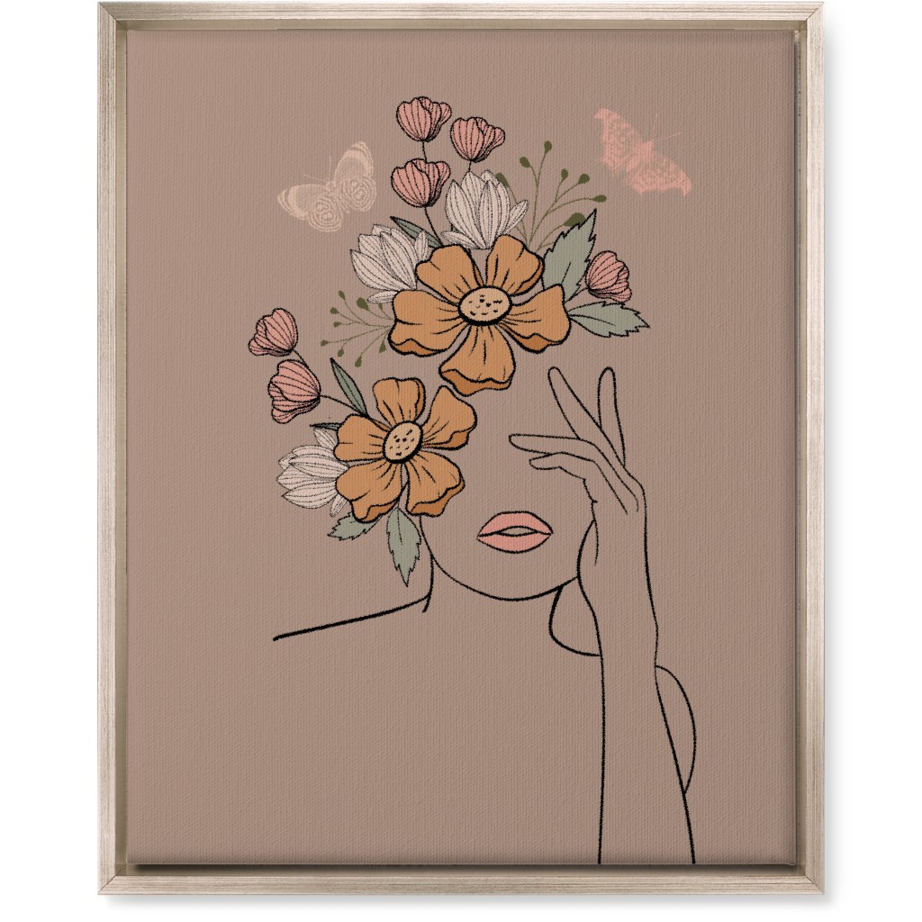 Line Art Botanical Sketch - Neutral Wall Art, Metallic, Single piece, Canvas, 16x20, Beige, Pearl