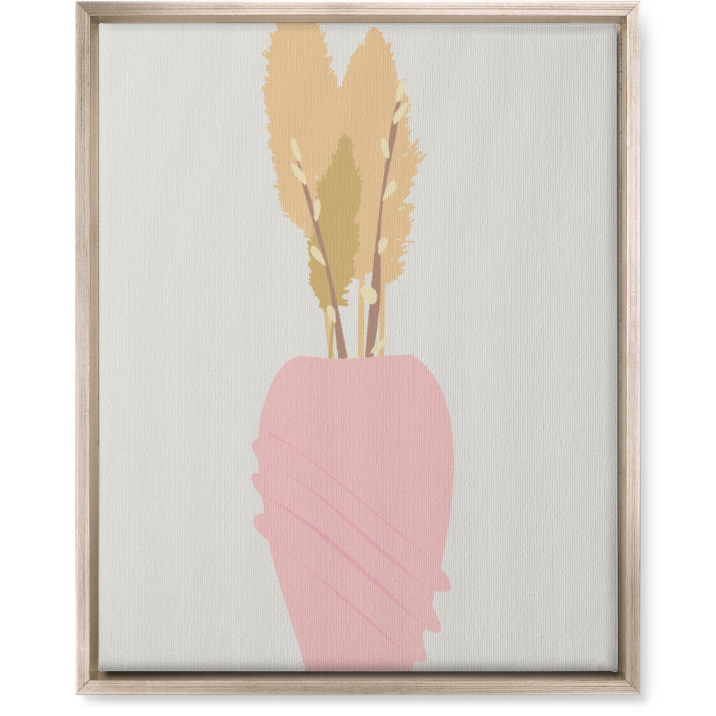 Minamalist Pampas and Willow - Pink and Beige Wall Art, Metallic, Single piece, Canvas, 16x20, Pink
