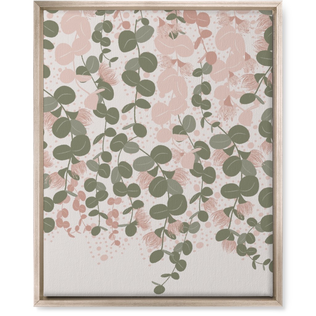 Eucalyptus - Pink & Green on Beige Wall Art, Metallic, Single piece, Canvas, 16x20, Green