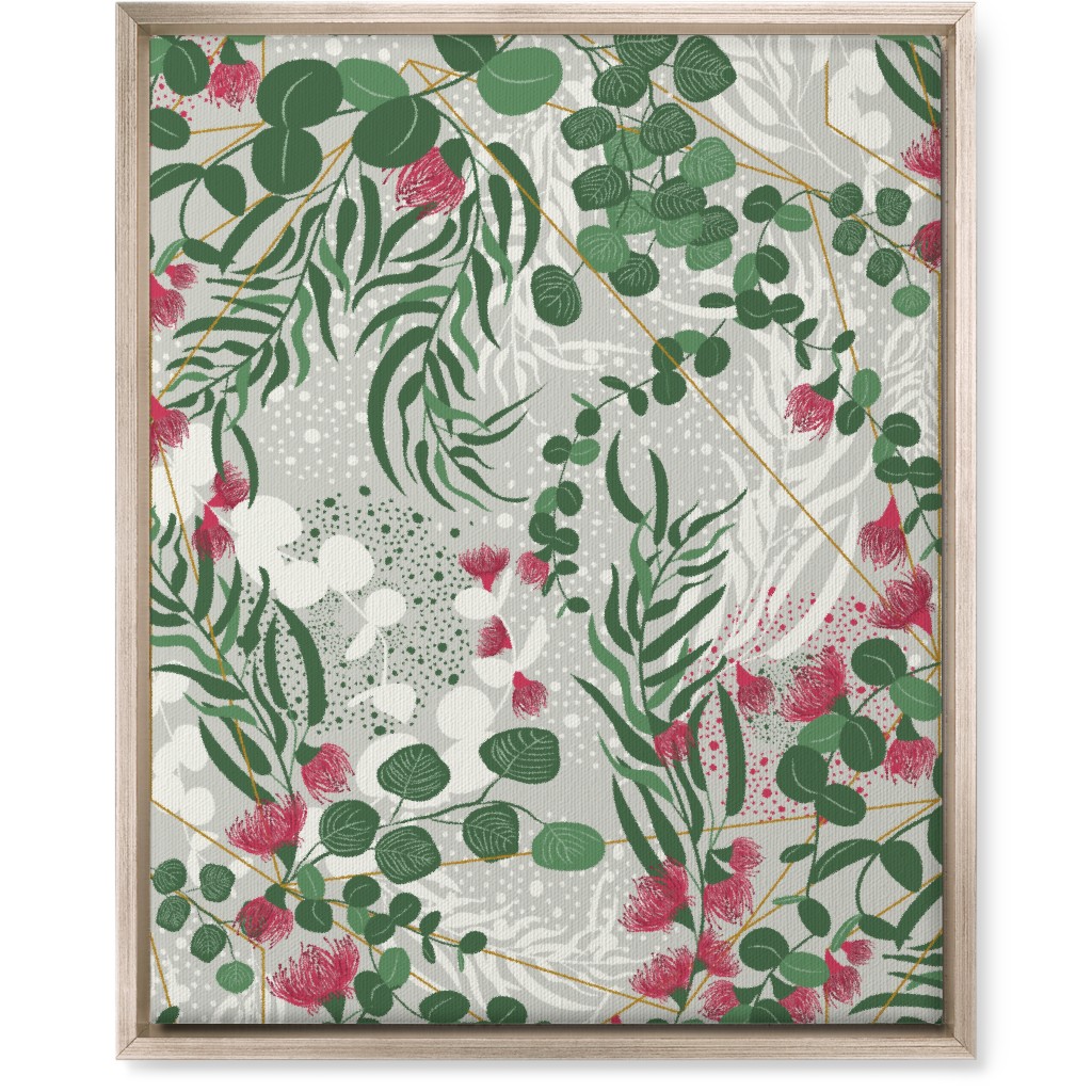 Eucalyptus - Green on Beige Wall Art, Metallic, Single piece, Canvas, 16x20, Green, Classic Green