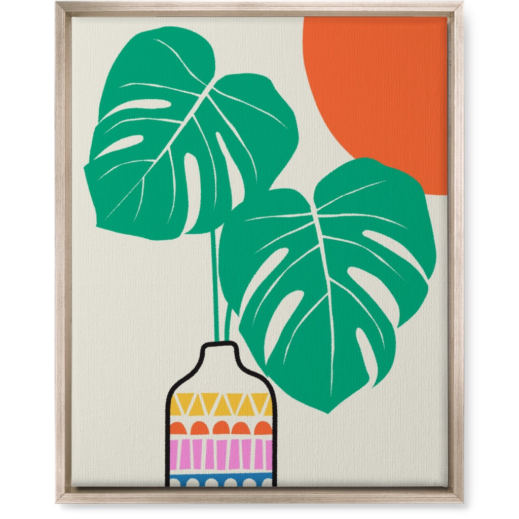 Monstera Leaves in a Vase - Neutral Wall Art, Metallic, Single piece, Canvas, 16x20, Multicolor